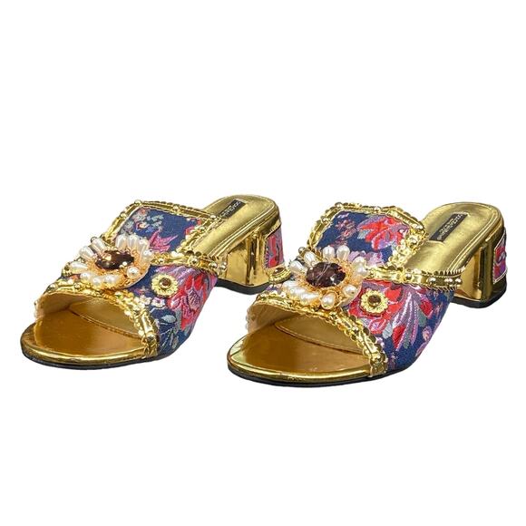 Dolce & Gabbana Women's Baroque Embellished Multicolor Sandals Pumps Size US 8 - Picture 6 of 13